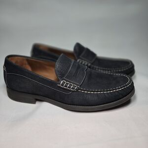Johnston & Murphy Charcoal Suede Penny Loafers Size 10.5 Sheepskin Preppy Luxury